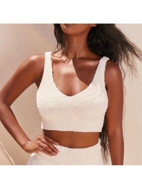 PrettyLittleThing White Textured Fuzzy Crop Tank